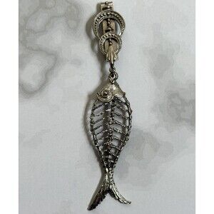 Vtg ART Arthur Pepper Fish Clip Sash Pocket Money Silver Tone Hook 4" Pendant